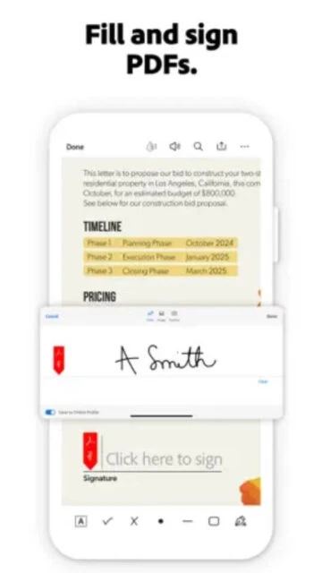 Adobe Acrobat Reader fills and signs PDFs with digital signature on contracts or forms easily