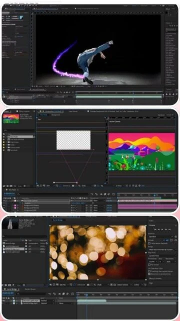 Adobe After Effects interface. Motion graphics, compositing, effects.