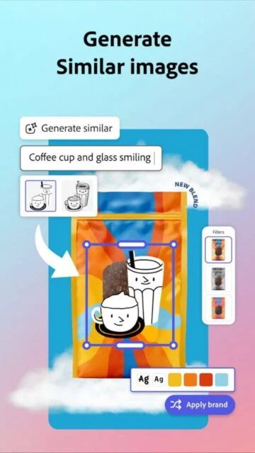 Adobe Express interface for generating similar coffee cup and glass images