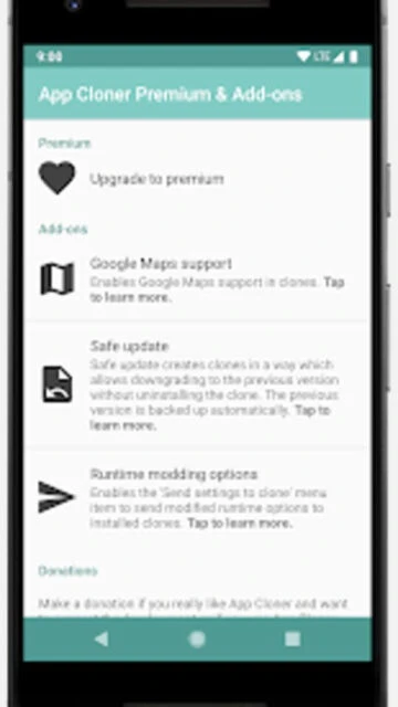 App Cloner Premium offers Google Maps support, safe update & modding.
