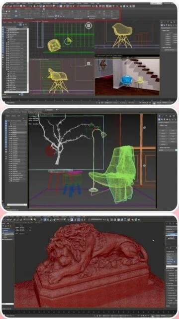 Autodesk 3ds Max interior design furniture modeling lion sculpture with polygon mesh tools
