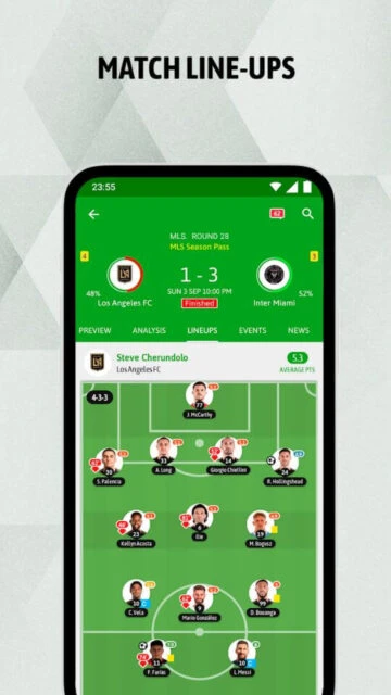 FotMob Match Line-Ups for LAFC vs Inter Miami. Player formations.