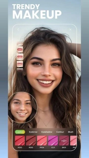 Flawless trendy virtual makeup looks applied with the BeautyPlus photo editor.