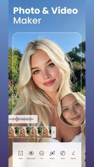 Professional face retouching and skin smoothing results using the BeautyPlus app.