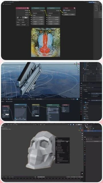 Blender node editor shader graph geometry nodes for procedural modeling and textures