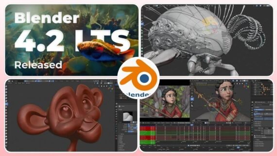 Blender 4.2 LTS 3D screen with free features and a wide support community