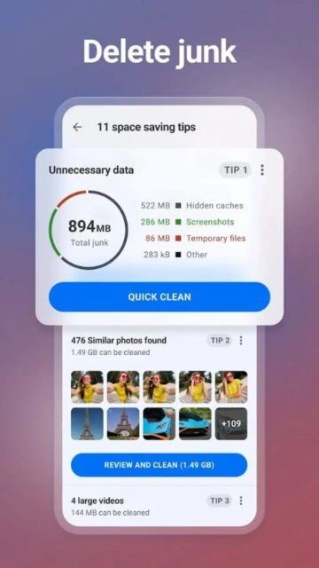 CCleaner deletes junk 894MB total with quick clean and review options for photos videos