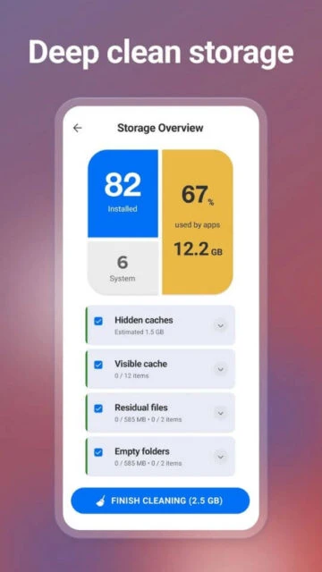 CCleaner deep clean storage overview shows used space hidden caches residual files to clear