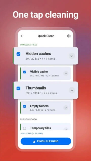 CCleaner one tap cleaning removes hidden caches thumbnails empty folders for faster phone