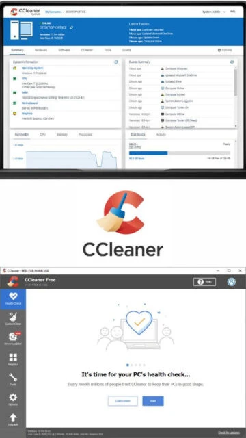 CCleaner system info, events, disk space. Free version health check.