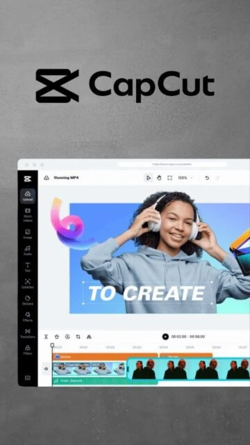 CapCut video editor interface with timeline, media, and tools panel.
