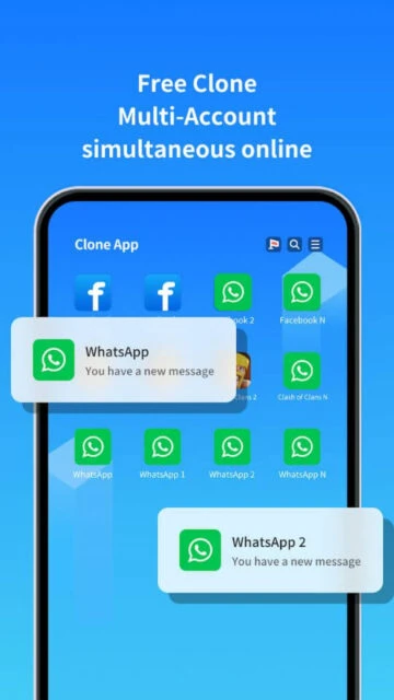 Clone App clones WhatsApp, Facebook for multi-account use.