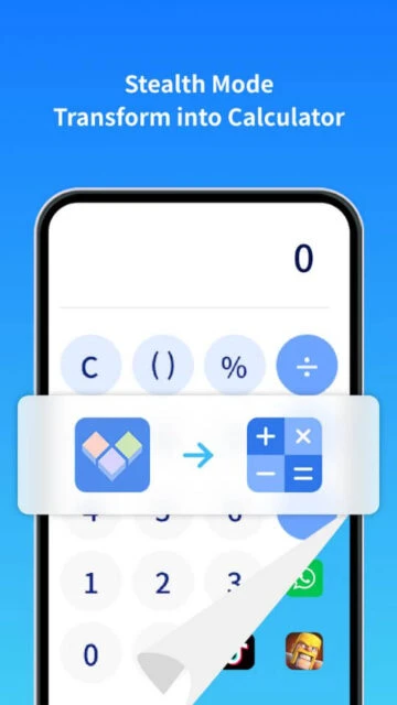 Clone App turns into calculator to hide its real function.
