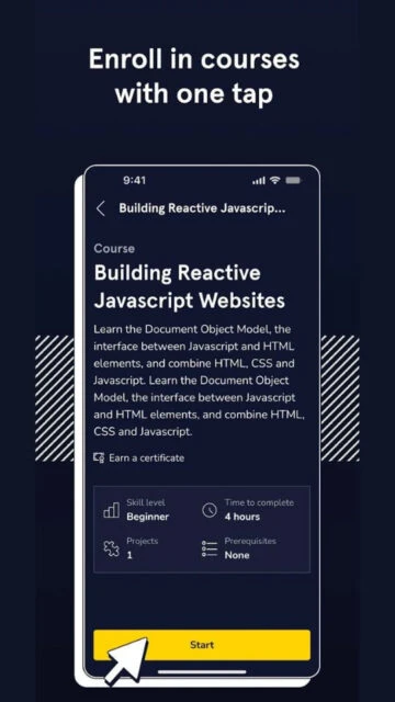 Codecademy course enrollment. Build Reactive Javascript Websites.