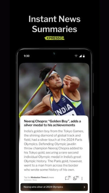 Dailyhunt Instant News Summaries on Neeraj Chopra silver medal at 2024 Paris Olympics