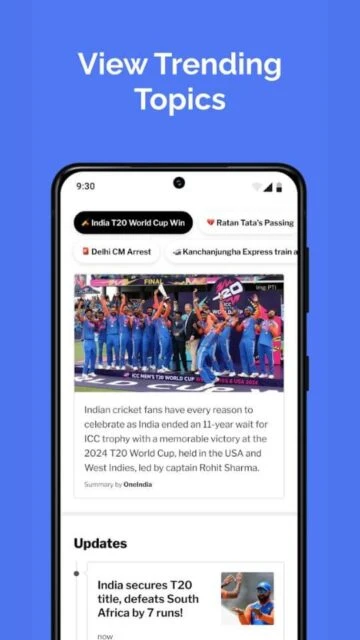 Dailyhunt View Trending Topics like India T20 World Cup Win with fan celebration summary