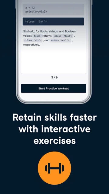 DataCamp interactive exercises. Retain skills faster with practice.