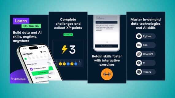 منظر لتطبيق داتا كامب DataCamp بمسارات علم البيانات والذكاء الاصطناعي