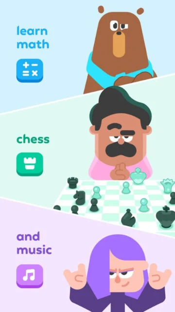 Learn Math, play Chess, study Music with quirky character guides.