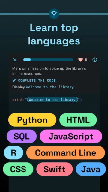 Encode Learn top languages. Python, HTML, JavaScript, SQL, Java.