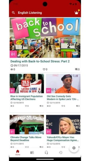 English Listening - 6mins offers real news topics like back to school stress for listening practice