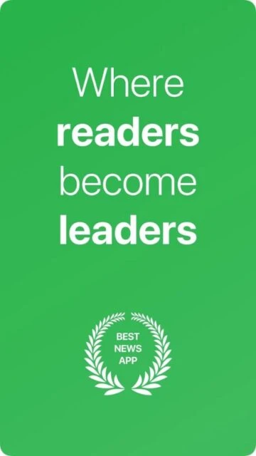 Feedly Where readers become leaders with Best News App award badge on green background