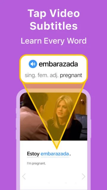 Tap Video Subtitles learn every word like embarazada with FluentU for English