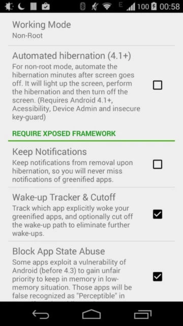 Greenify Working Mode automates hibernation blocks app abuse keeps notifications on device