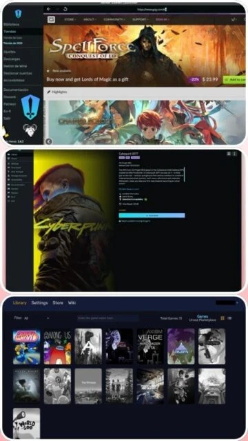 Heroic Games Launcher store home with highlighted deals and game showcases