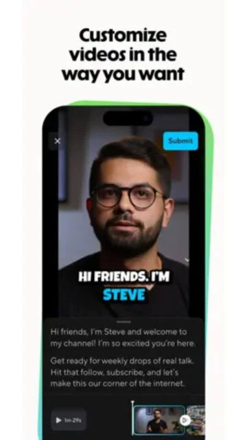 HeyGen video customization interface with personalized text editing