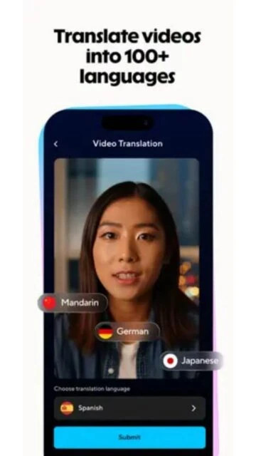 HeyGen video translation app with language selection options