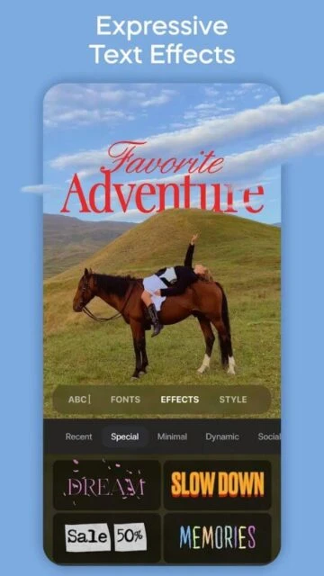 InStories text effects on outdoor scene with horse and person