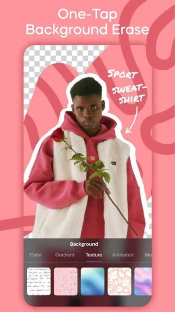 InStories background removal tool with person in pink