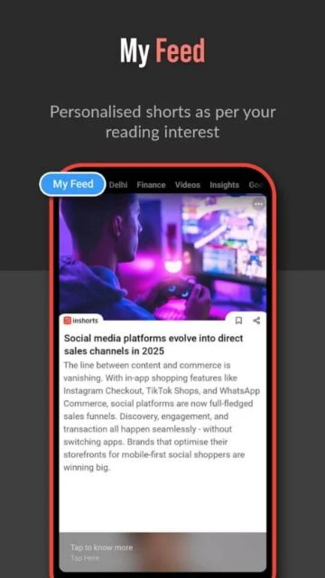 Inshorts My Feed personalized shorts on social media sales evolution for your interests