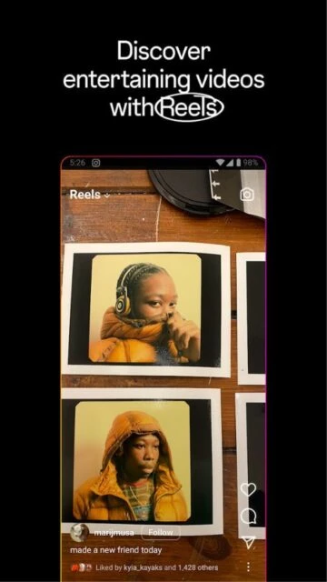 Instagram Reels feed with photos. Discover entertaining videos.