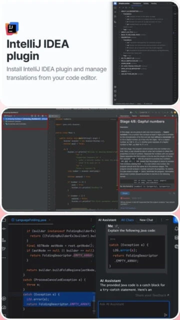IntelliJ IDEA plugin for translations, coding assistance, and AI code explanations.