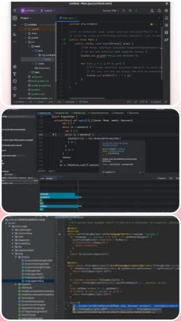 IntelliJ IDEA editing Java with Gradle, debugging, and multi-file project navigation.
