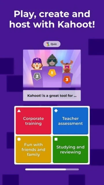 Kahoot! lets you play, host, and create quizzes for corporate training, teaching, or fun.