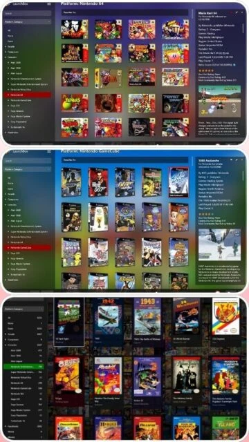 LaunchBox displaying Nintendo 64, GameCube, and other retro game libraries with covers.