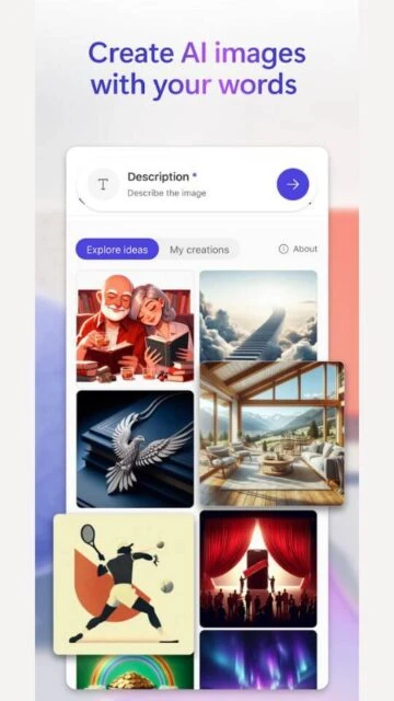 A gallery of AI-generated images created with text prompts in Microsoft Designer.