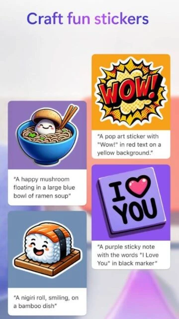 Four fun, custom stickers created in Microsoft Designer.