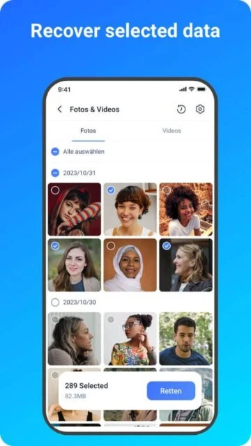 MobiSaver recovers selected photos videos with preview and size info before recovery