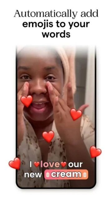 Mojo app screen demonstrating automatic emoji addition to text.