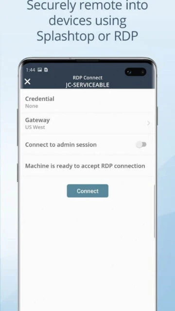 NinjaOne app Securely remote into devices using RDP with gateway credential connect options