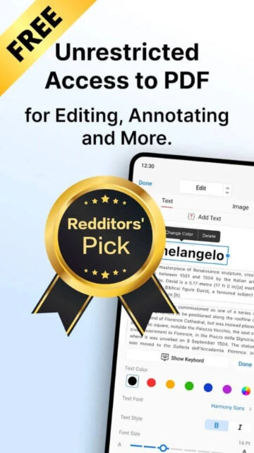 PDFgear free unrestricted access for editing annotating with Redditors’ Pick award badge