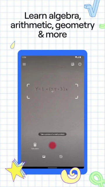 Photomath app scans math problems for instant solutions in algebra, geometry.