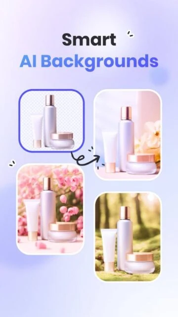 PicWish AI swapping busy backdrop for clean studio gradient in seconds