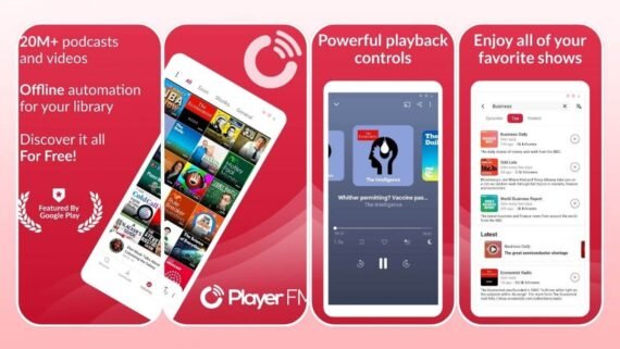 شاشة تطبيق بلاير إف إم Player FM بخيارات بحث وتنظيم متقدمة