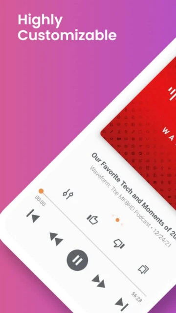 Podcast Addict app. Highly customizable interface, playback controls.