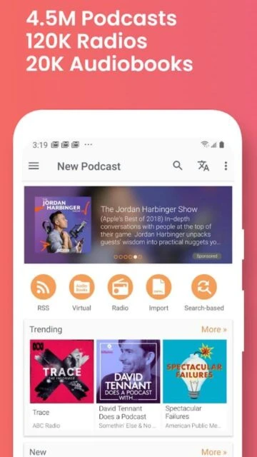 Podcast Addict library. 4.5M podcasts, 120K radios, 20K audiobooks.